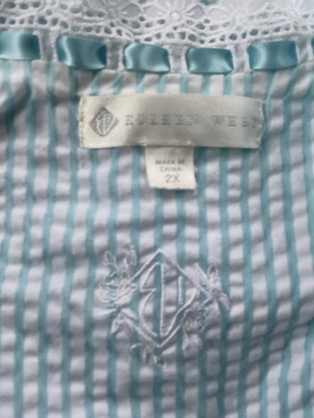 Eileen West Seersucker Robe 2X Light Blue White Stripe Cottagecore Lounge Luxury - Picture 3 of 9